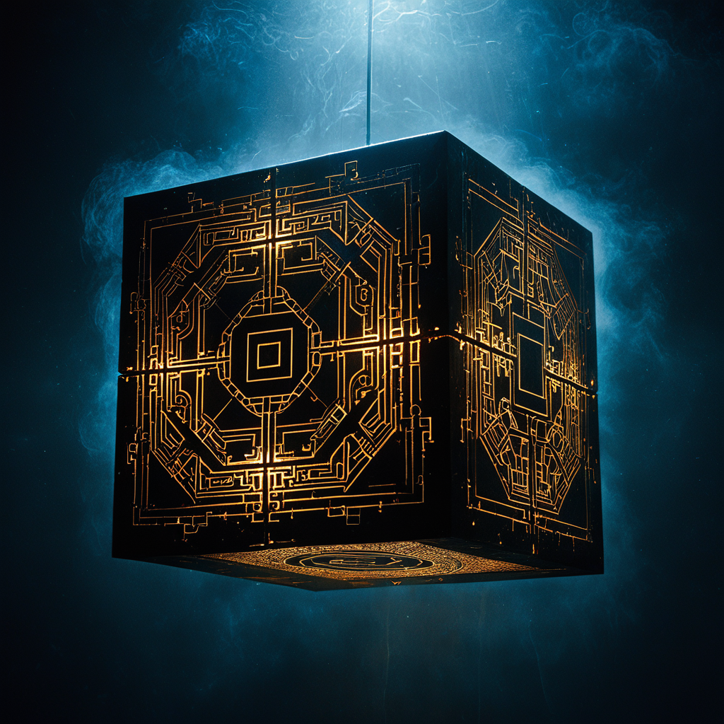 A scary-looking black box with subtle glowing circuitry and foggy edges, symbolizing the AI black box.